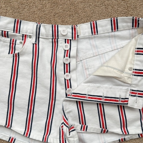 Reformation Charlie High Rise Grenada Red White & Blue Striped Denim Shorts 31 - Picture 6 of 10